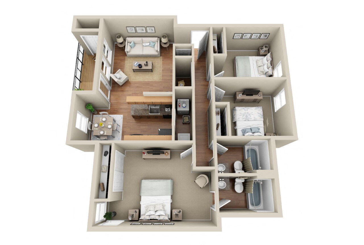Floor plan for 3 beds, 2 baths, 1176 sqft